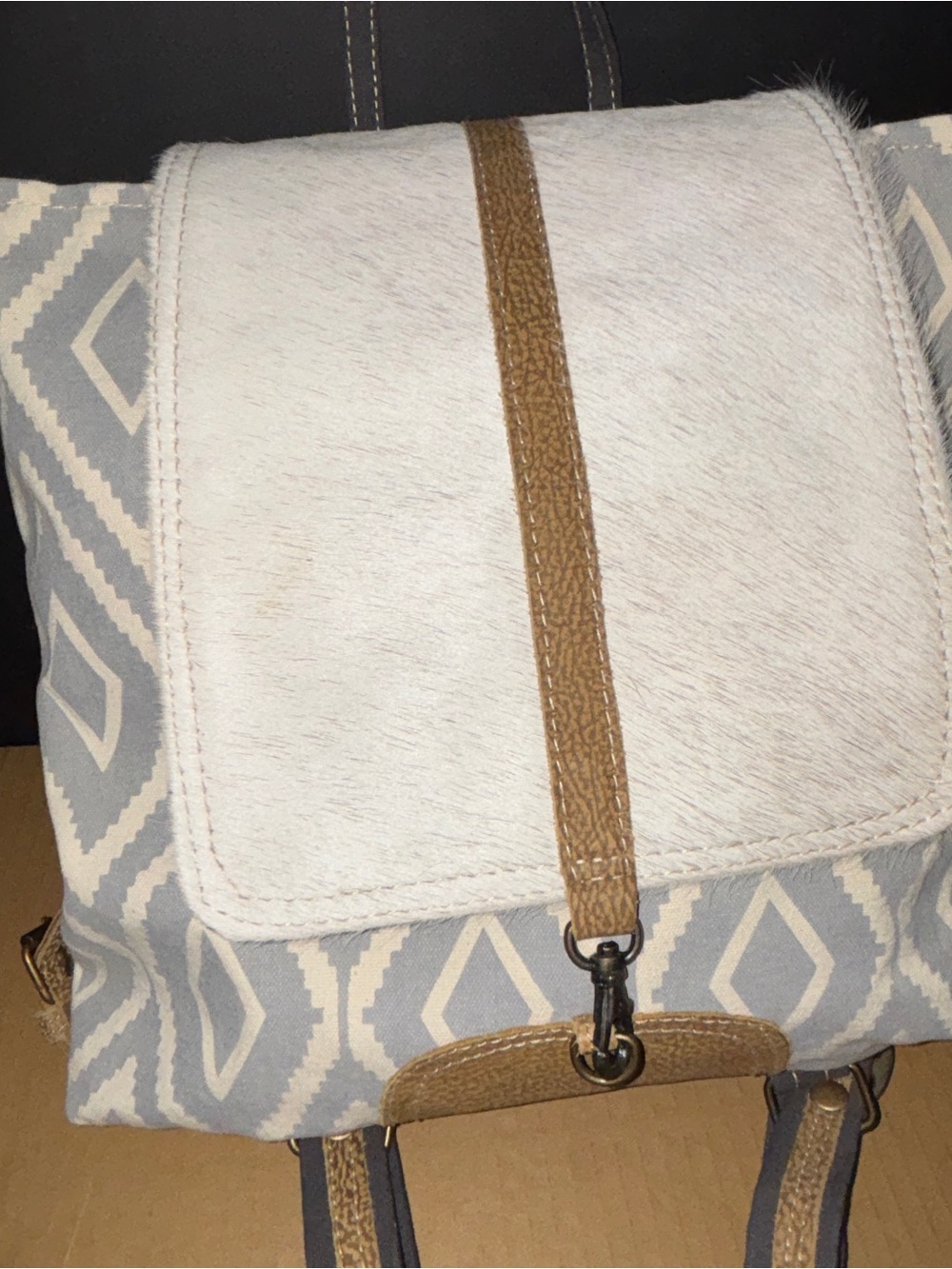Myra Bag White & Brown Patterned Women’s Backpack Hairon